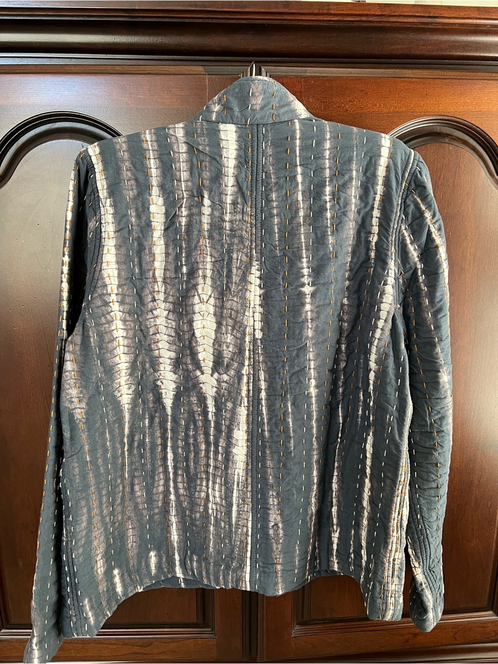Women's Quilted-Striped Open Jacket - Slate Blue - Picture 2 of 4